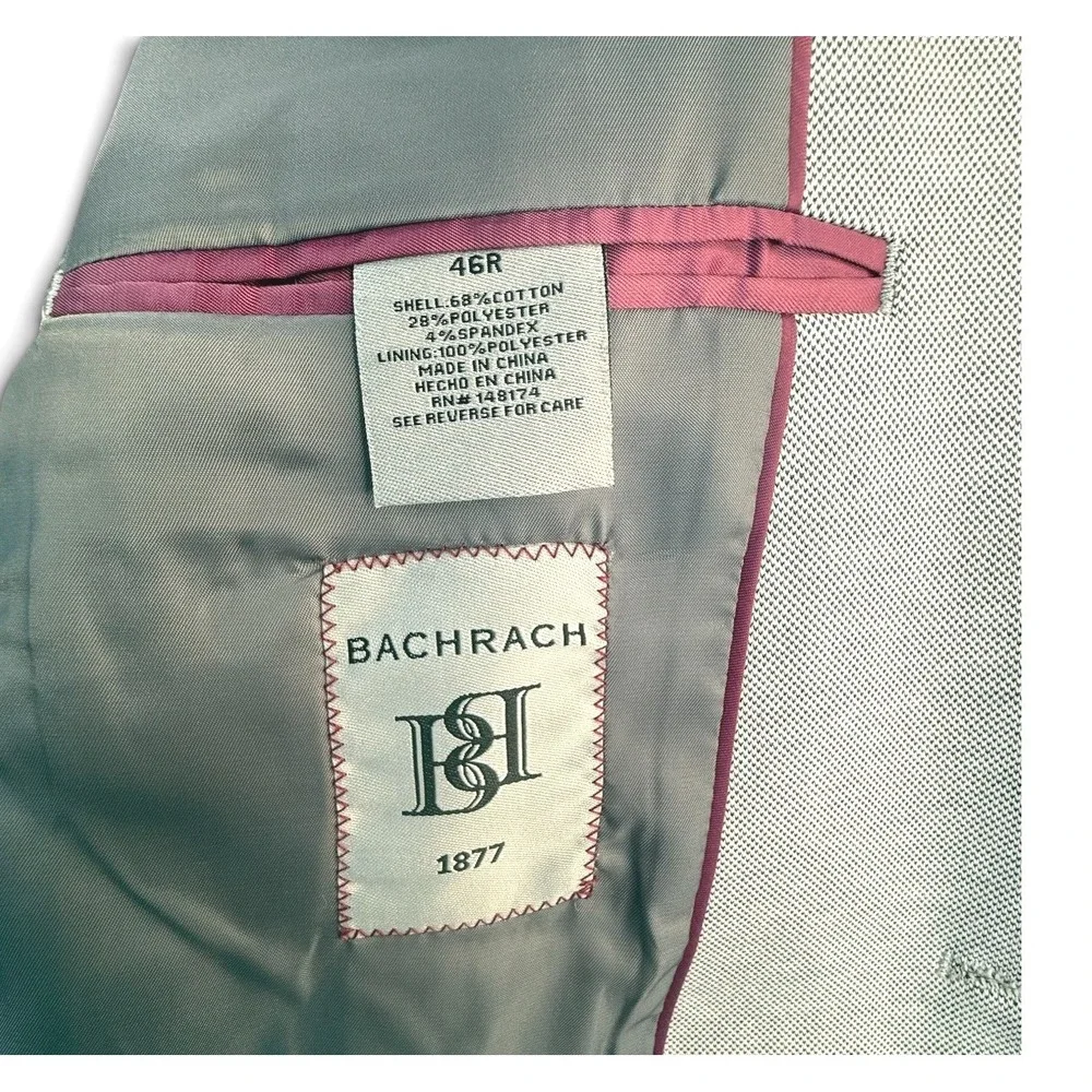 Bachrach Sport Coat 46R Blazer Light Gray Modern Fit Elbow Patches Flamingos NEW
